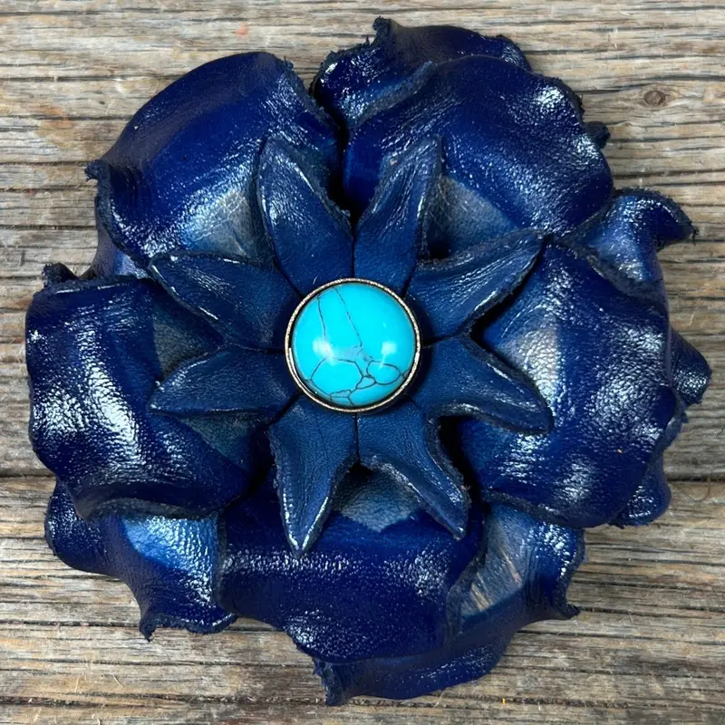 Blue Gardenia Flower With Round Turquoise Cabochon 1