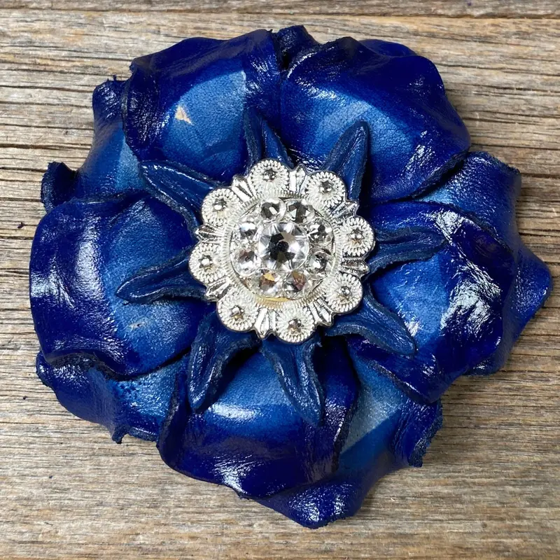 Blue Gardenia Leather Flowers - 1" Crystal Conchos - Options 4