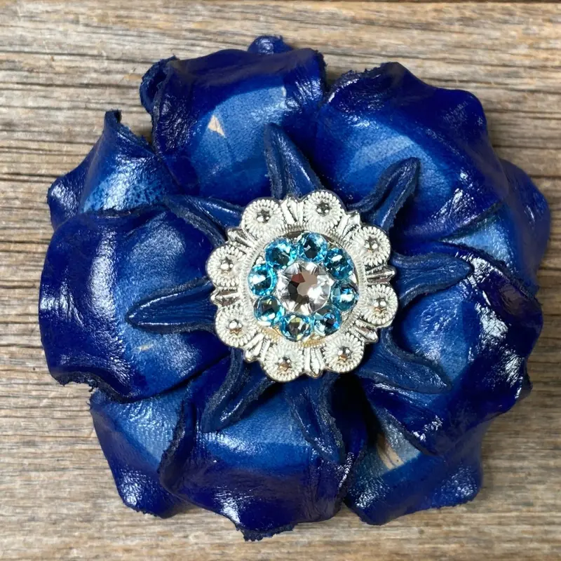 Blue Gardenia Leather Flowers - 1" Crystal Conchos - Options 5