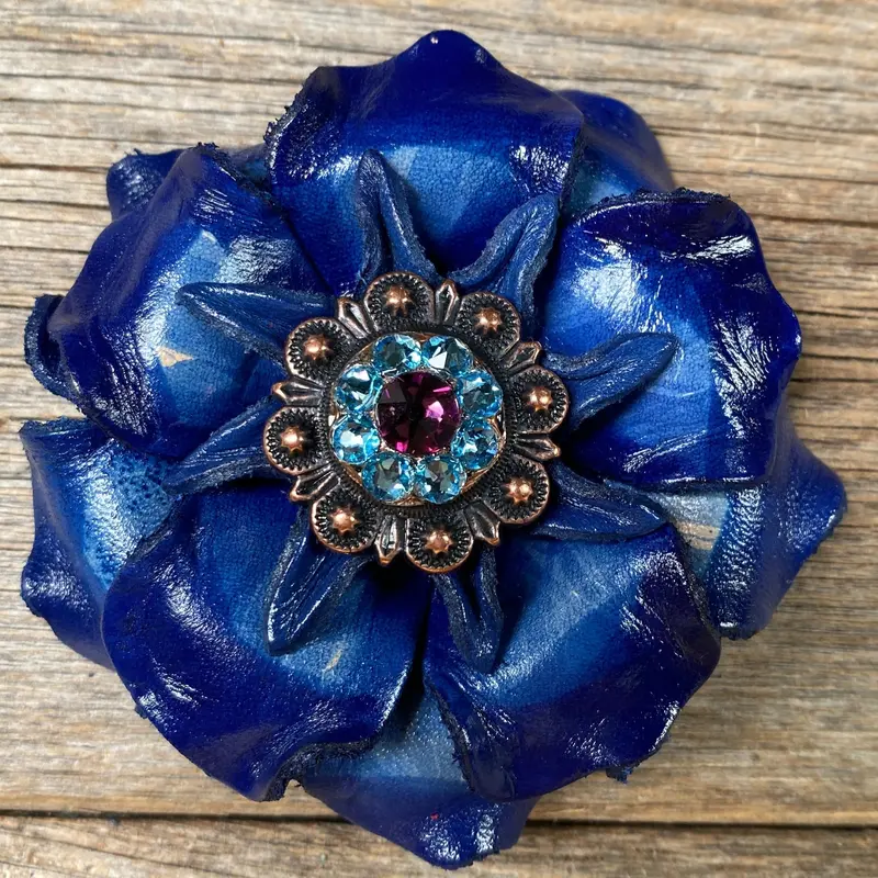 Blue Gardenia Leather Flowers - 1" Crystal Conchos - Options 6