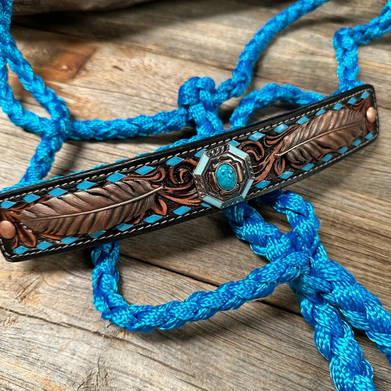 Blue Mule Tape Halter - Feathers And Turquoise #Mt214 2