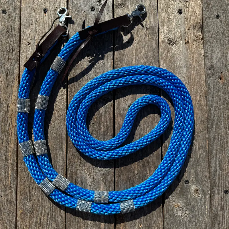 Blue Nylon Barrel Racing Reins With Rhinestones #Bnr103 1