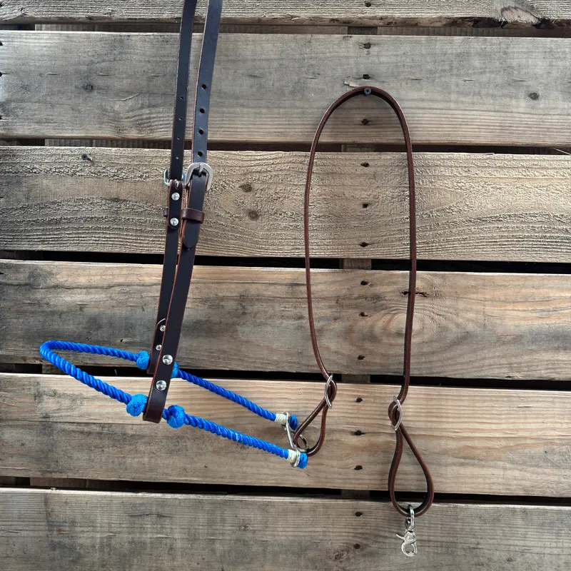 Blue Single Rope Noseband Lariat With Leather Hanger #Han102 1