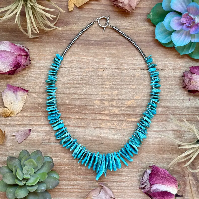 Blue Turquoise & Silver Hematite Necklace – 18” 1