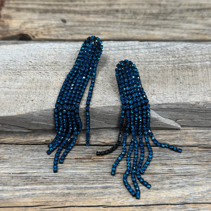 Blue Western Boho Rhinestone Dangle Fashion Earrings 1