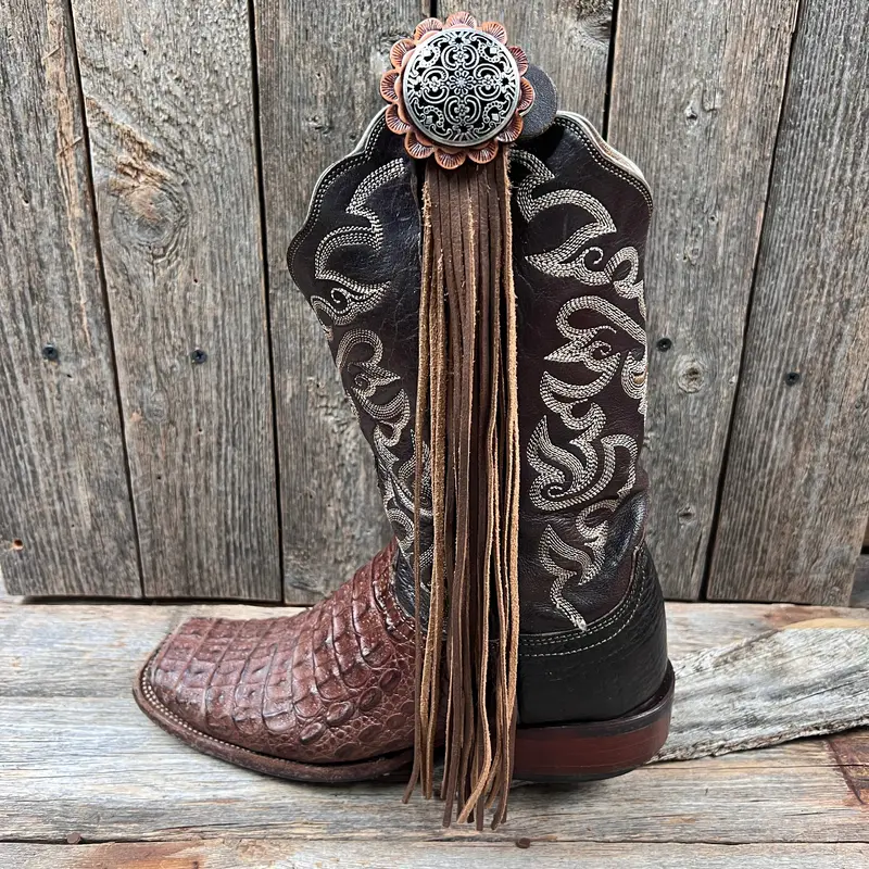 Boot Cuff Jewelry - Antique Silver Floral Engraved Concho - Fringe 1
