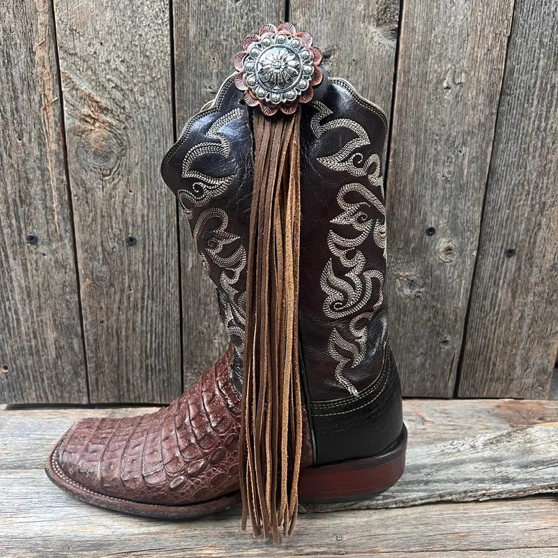 Boot Cuff Jewelry - Antique Silver Flower And Berry Concho - Fringe 1
