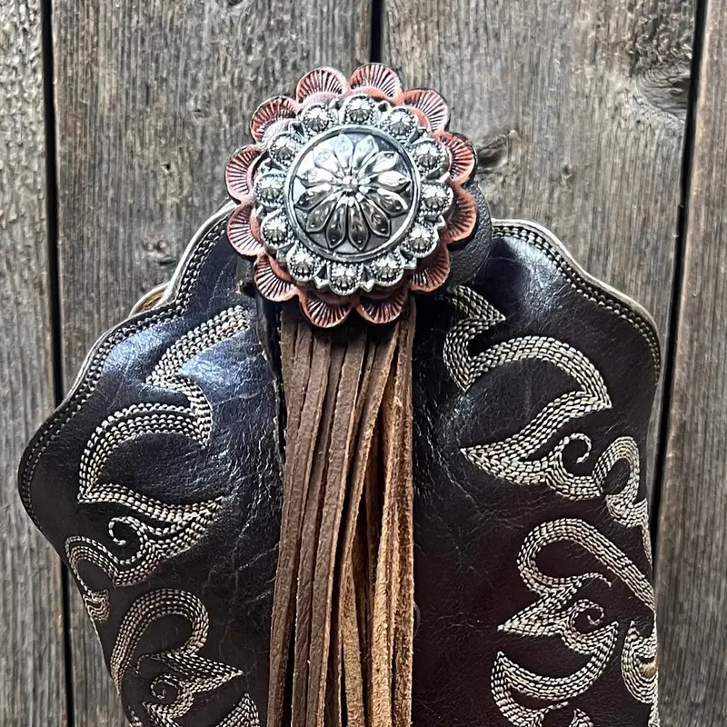 Boot Cuff Jewelry - Antique Silver Flower And Berry Concho - Fringe 2