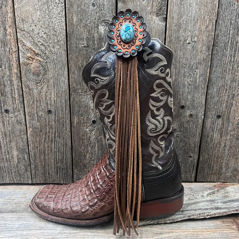 Boot Cuff Jewelry - Blue Cabochon Concho - Fringe 1