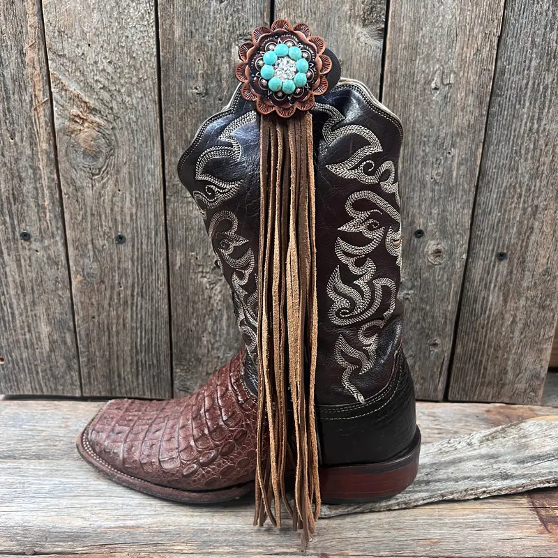 Boot Cuff Jewelry - Copper Fashion Turquoise And Clear Concho - Fringe 1