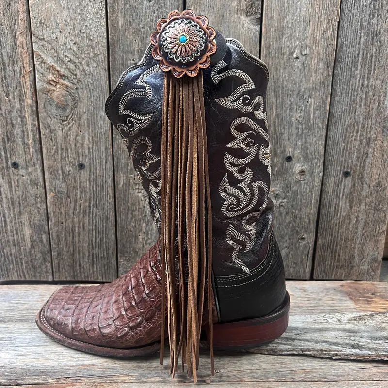 Boot Cuff Jewelry - Copper Flower Turquoise Concho - Fringe 1