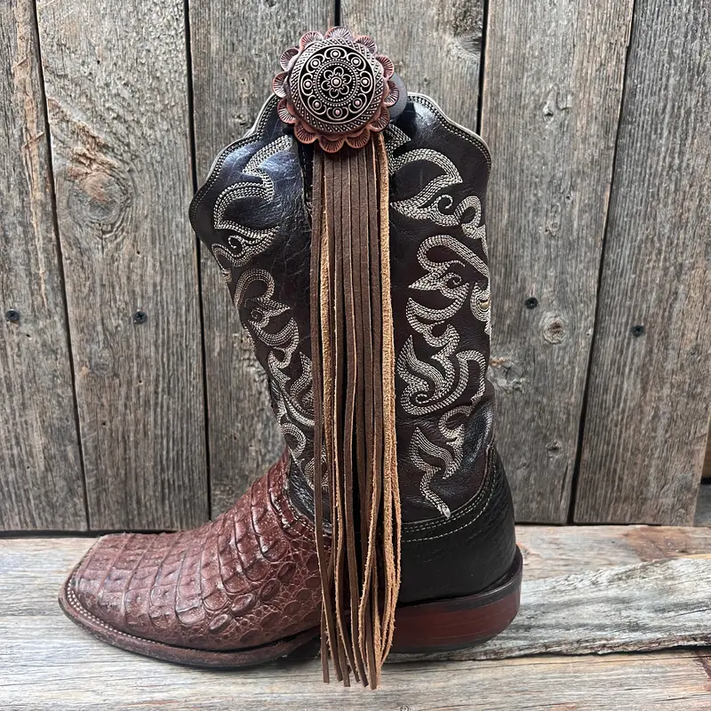 Boot Cuff Jewelry - Copper Intricate Engraved Concho - Fringe 1