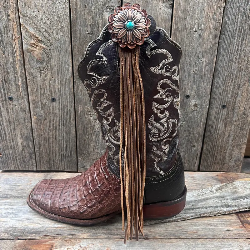 Boot Cuff Jewelry - Copper Turquoise Flower Concho - Fringe 1