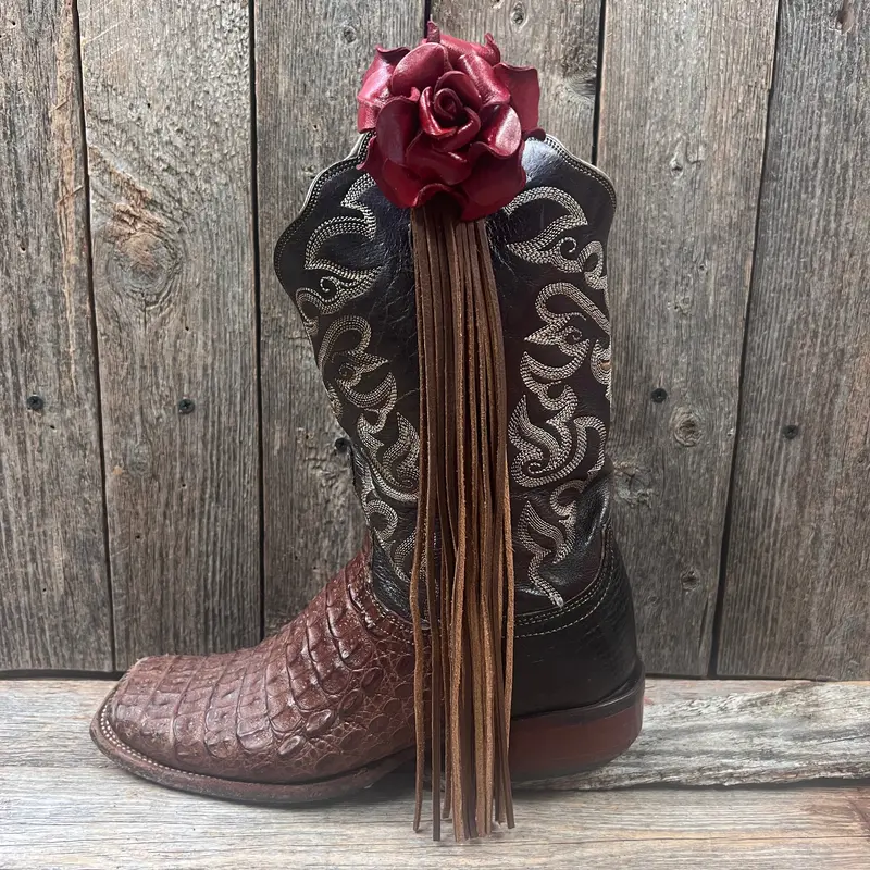 Boot Cuff Jewelry - Leather Red Rose - Fringe 1