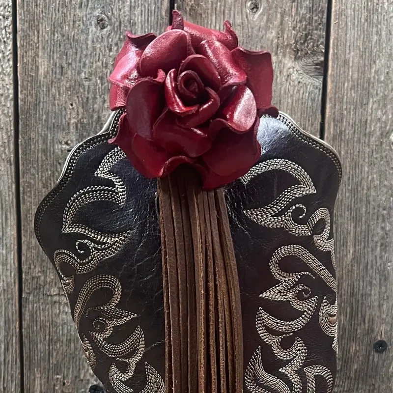 Boot Cuff Jewelry - Leather Red Rose - Fringe 2