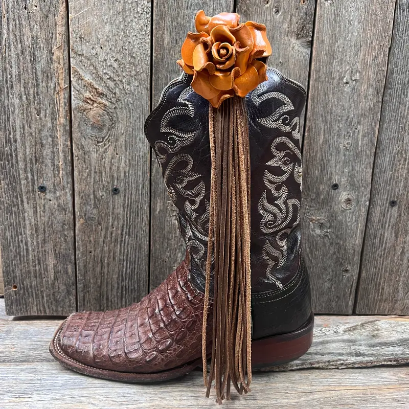 Boot Cuff Jewelry - Leather Yellow Rose - Fringe 1