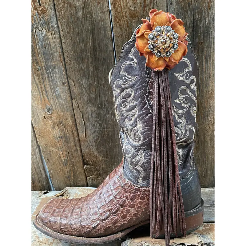 Boot Cuff Jewelry - Orange Leather Flower - Concho - Fringe 1