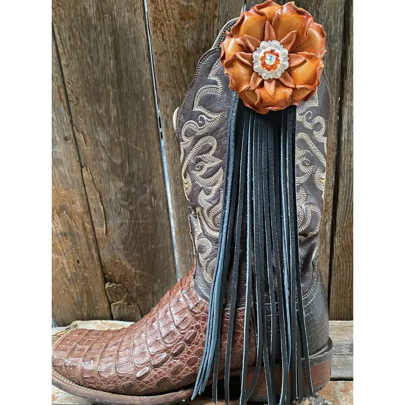 Boot Cuff Jewelry - Orange Leather Flower - Concho - Fringe 1