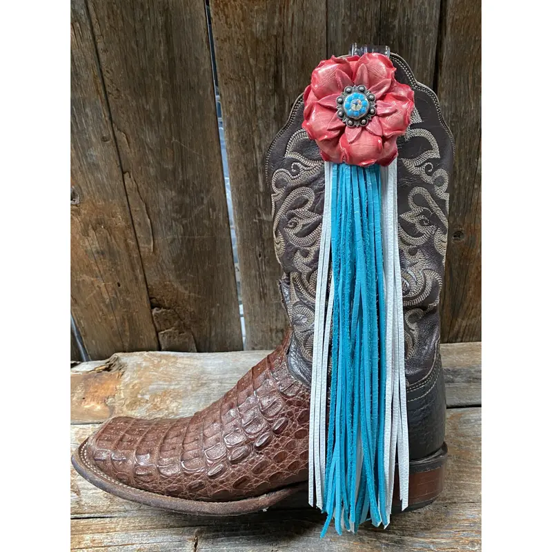Boot Cuff Jewelry -Pink Leather Flower - Concho - Fringe 1