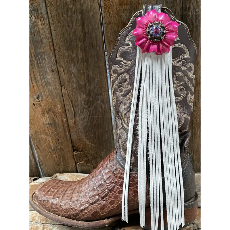 Boot Cuff Jewelry - Pink Leather Flower - Concho - Fringe 1