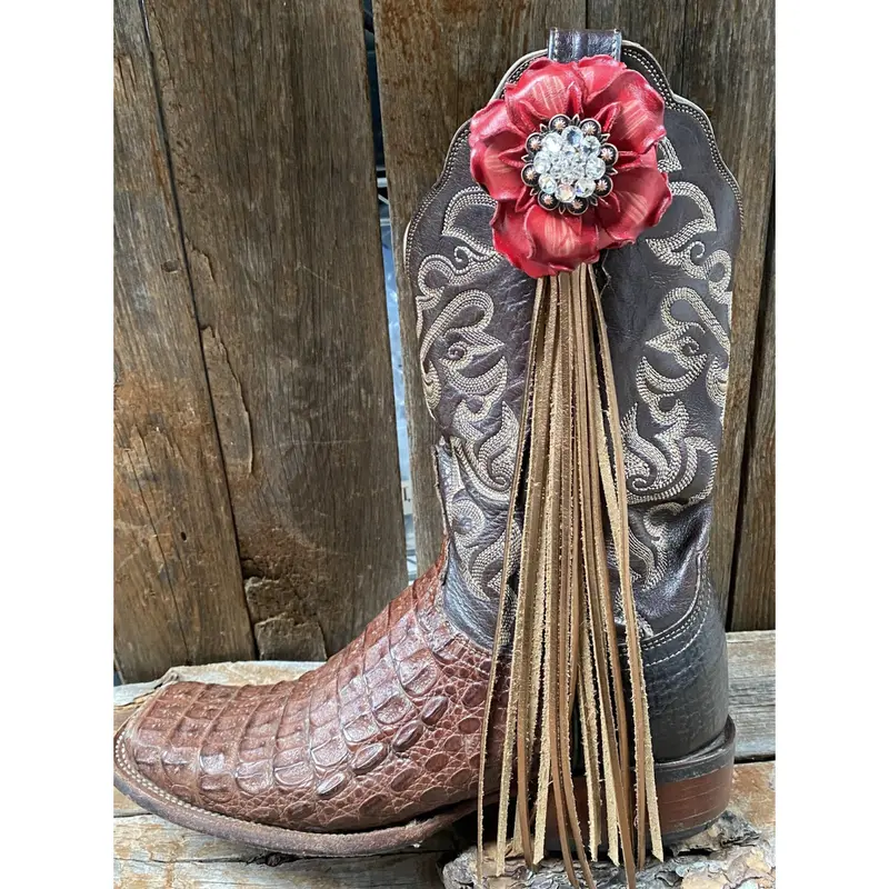 Boot Cuff Jewelry - Red Leather Flower - Concho - Fringe 1