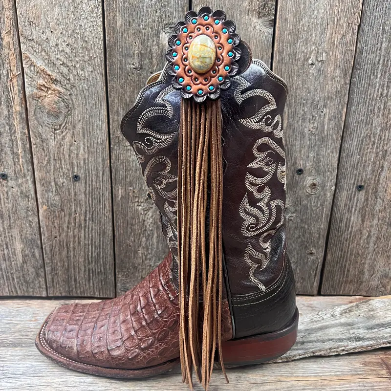 Boot Cuff Jewelry - Sage Cabochon Concho - Fringe 1