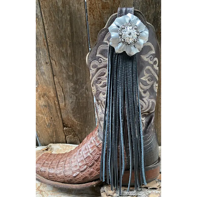 Boot Cuff Jewelry - Silver Leather Flower - Concho - Fringe 1