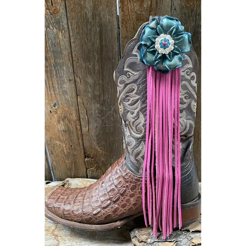 Boot Cuff Jewelry - Teal Leather Flower - Concho - Fringe 1
