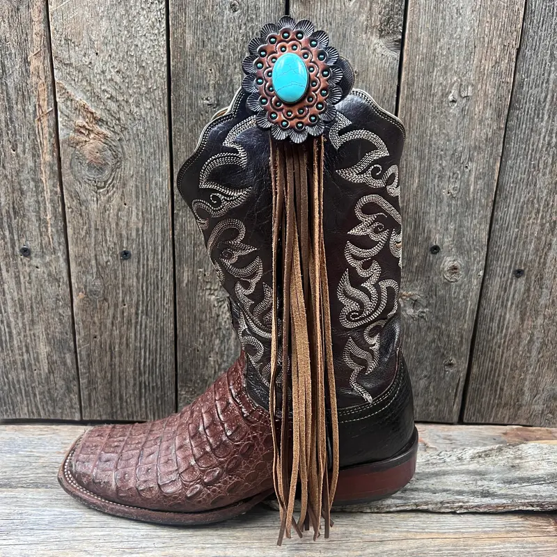 Boot Cuff Jewelry - Turquoise Cabochon Concho - Fringe 1