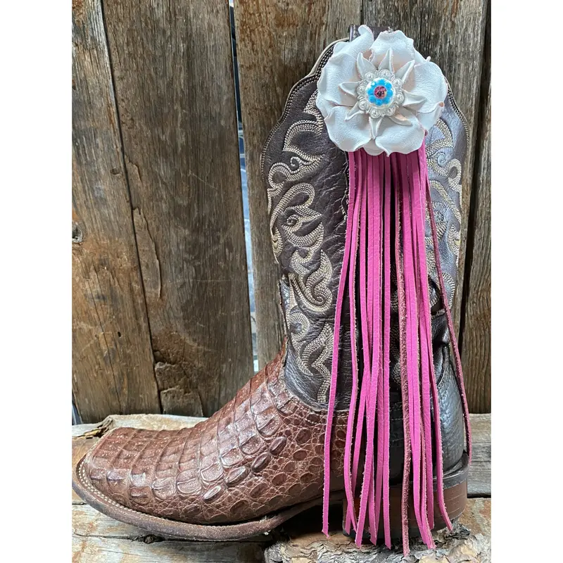 Boot Cuff Jewelry - White Leather Flower - Concho - Fringe 1