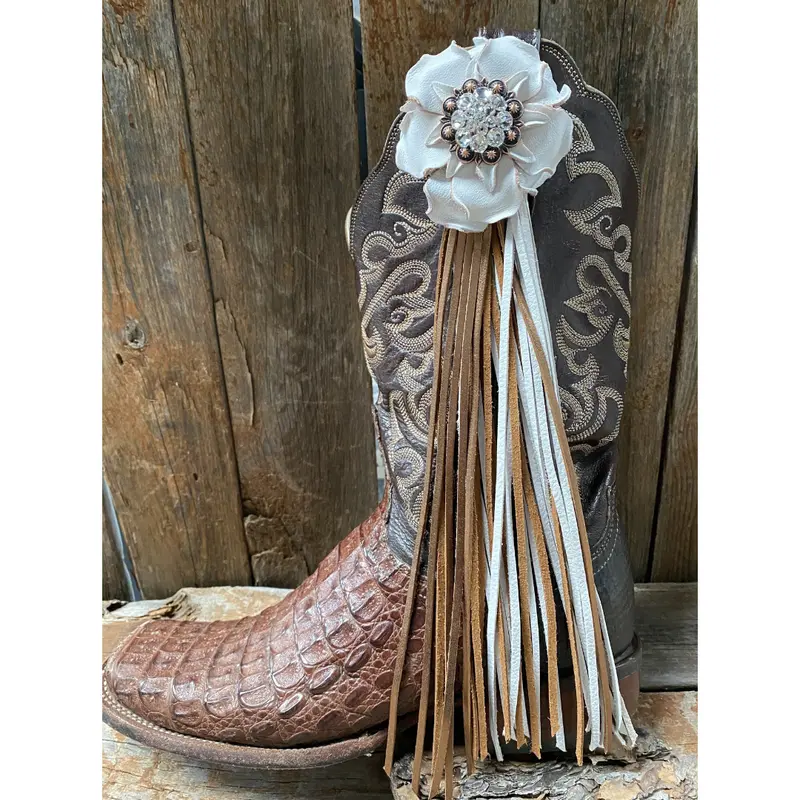 Boot Cuff Jewelry - White Leather Flower - Concho - Fringe 1