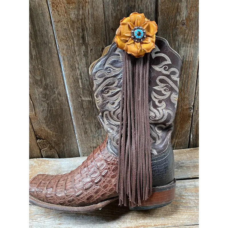 Boot Cuff Jewelry - Yellow Leather Flower - Concho - Fringe 1