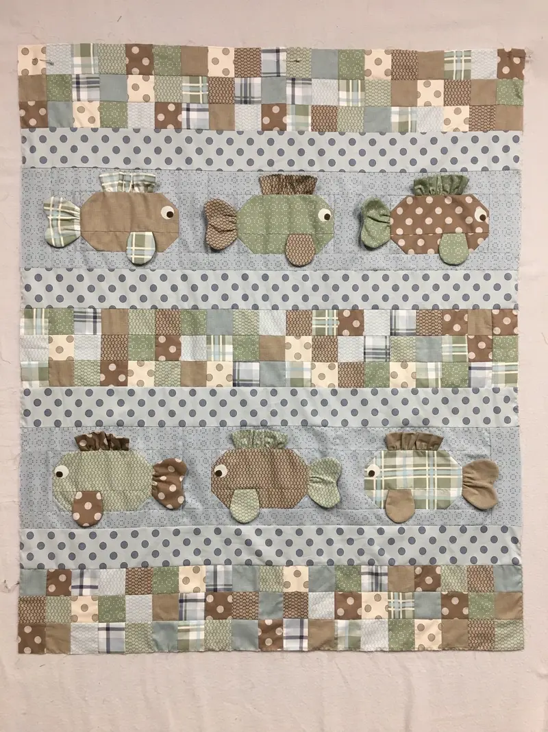 Boy Fish Quilt Kit, Sew Sweet Baby Quilt Book.  38 X 45. Kit Includes Fabric, Binding, & Book. 1