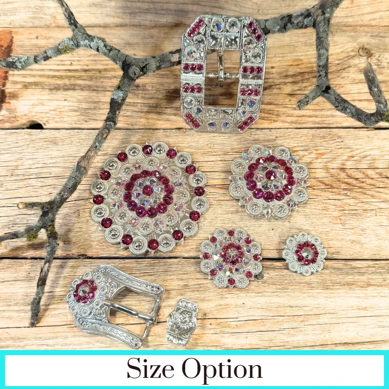 Bright Silver Fuchsia - Ab Crystal Conchos - Sizes From 1"- 3" And Buckles 1