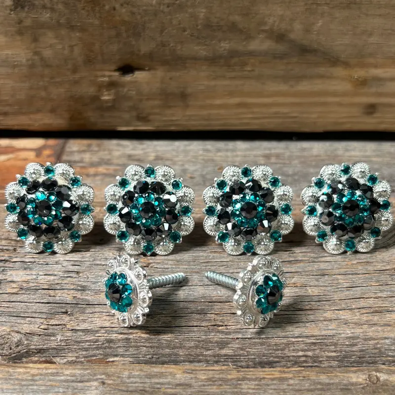 Bright Silver Jet & Teal Saddle Conchos 1