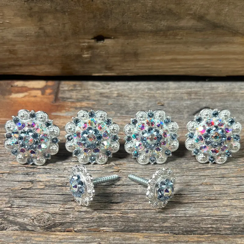 Bright Silver Light Sapphire & Ab Saddle Conchos 1