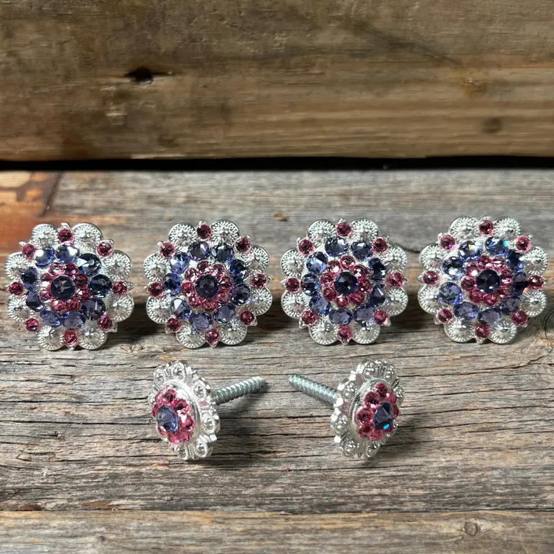 Bright Silver Lilac & Pink Saddle Conchos 1