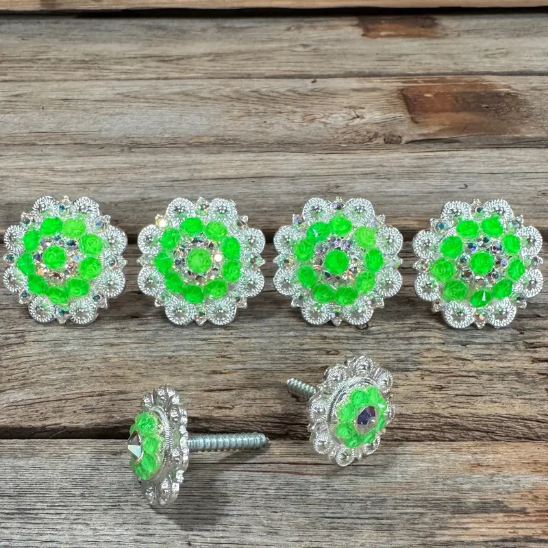 Bright Silver Neon Green & Ab Saddle Conchos 1