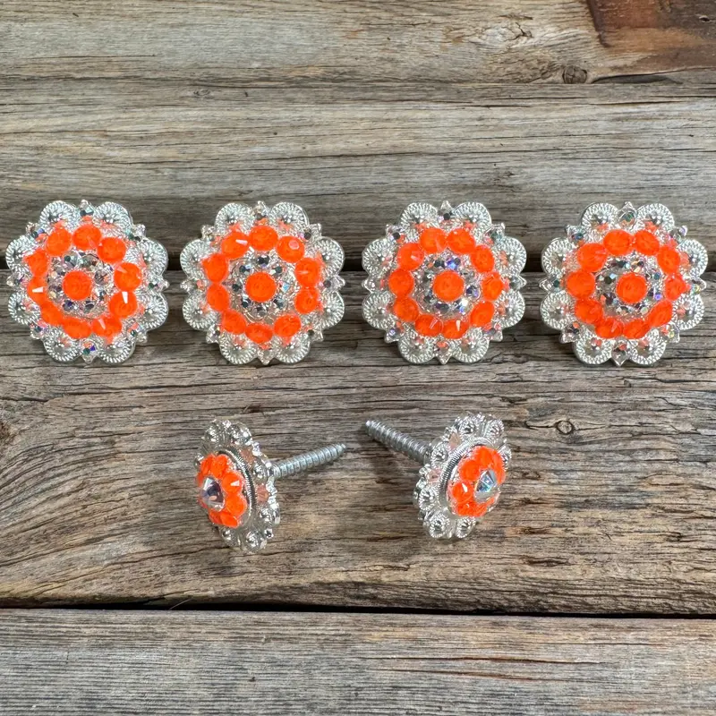 Bright Silver Neon Orange & Ab Saddle Conchos 1