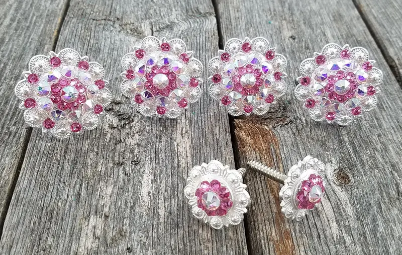 Bright Silver Pink & Ab Saddle Conchos 1