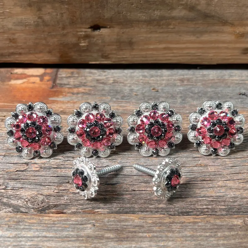 Bright Silver Pink & Jet Saddle Conchos 1