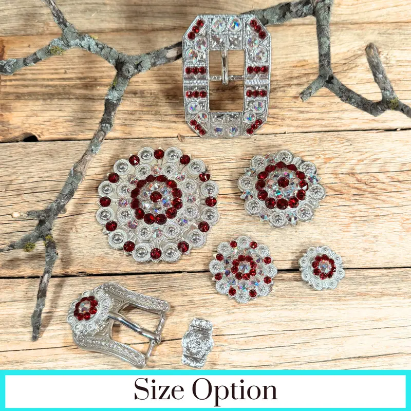 Bright Silver Ruby - Ab Crystal Conchos - Sizes From 1"- 3" And Buckles 1