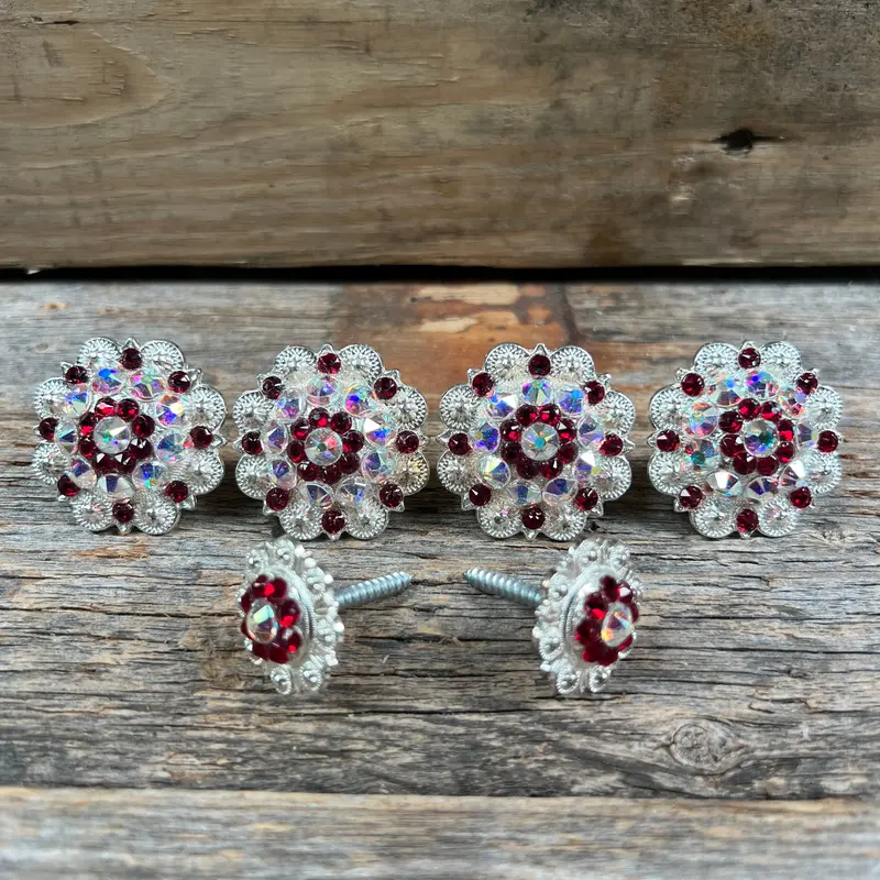 Bright Silver Ruby & Ab Saddle Conchos 1