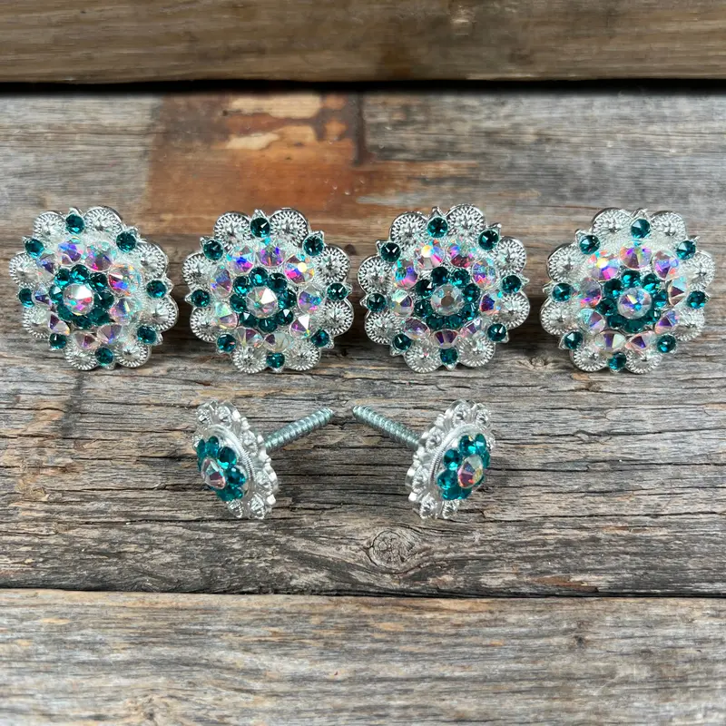 Bright Silver Teal & Ab Saddle Conchos 1