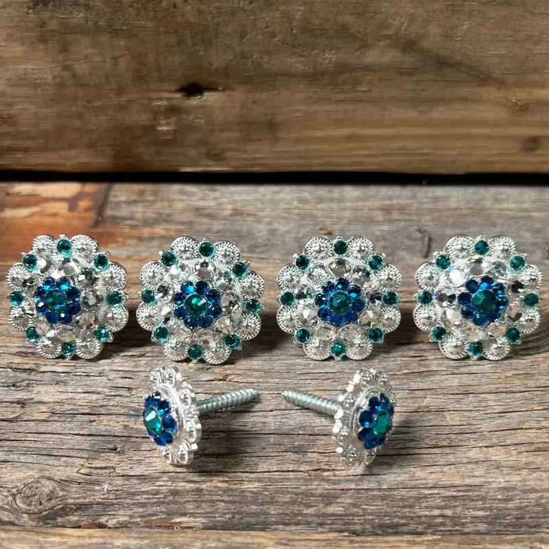 Bright Silver Teal Capri & Clear Saddle Conchos 1