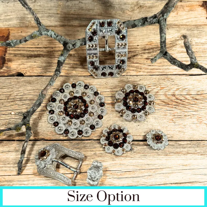 Bright Silver Topaz - Champagne Crystal Conchos - Sizes From 1"- 3" And Buckles 1