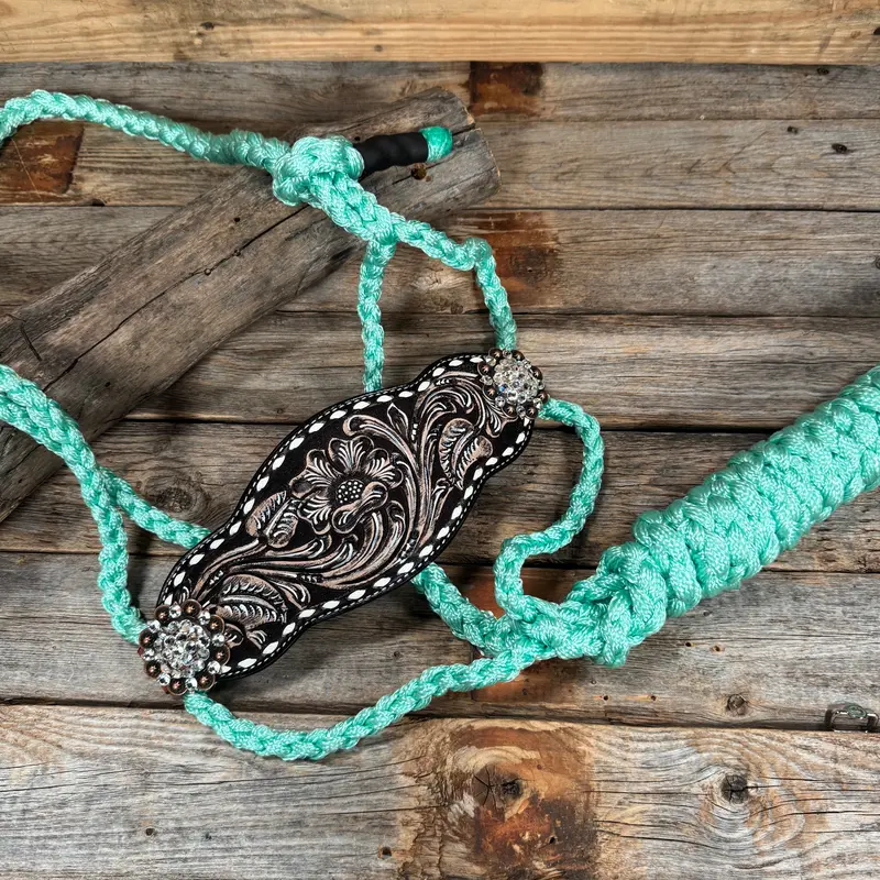 Bronc Noseband Mule Tape Halter With Copper Clear Conchos 1
