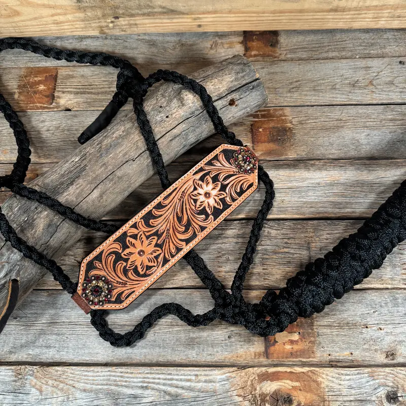 Bronc Noseband Mule Tape Halter With Copper Ruby/Jet/Champagne Conchos 1
