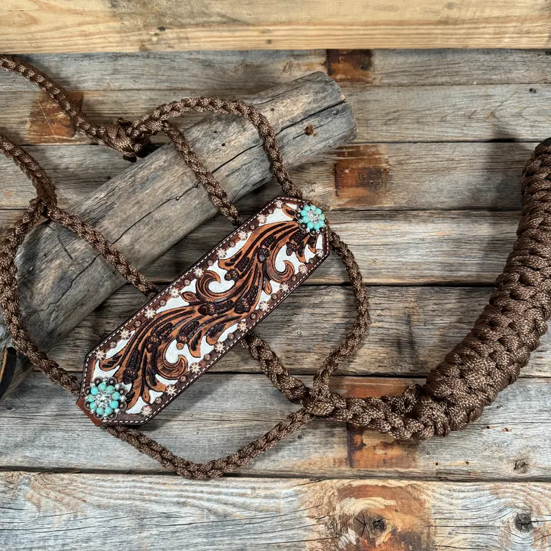 Bronc Noseband Mule Tape Halter With Copper Turquoise/Clear Conchos 1