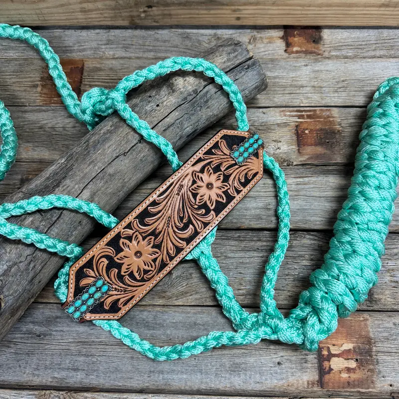 Bronc Noseband Mule Tape Halter With Western Turquoise Conchos 1